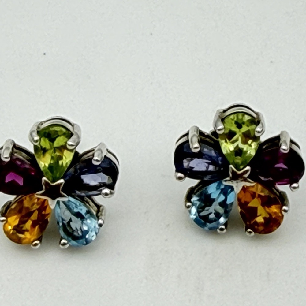 Vtg Sterling Silver Multi Color Gemstone Earrings Designer Kellie Ann Shop NBC - Picture 3 of 11